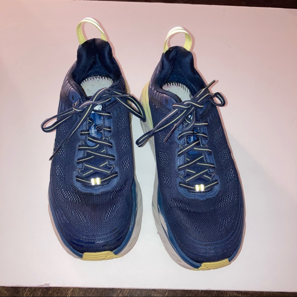 Hoka One One Bondi 6 Sneakers Blue Women Size 8 Running Shoes Trainers Lace Up.